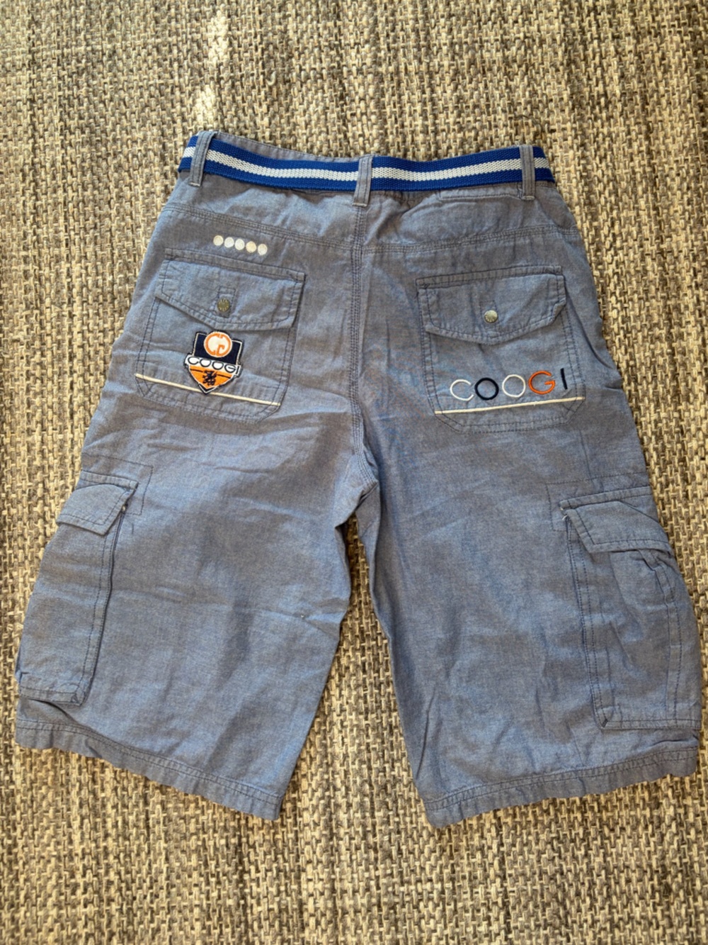 COOGI Y2K Boys Blue Cargo Shorts with Stripe Belt